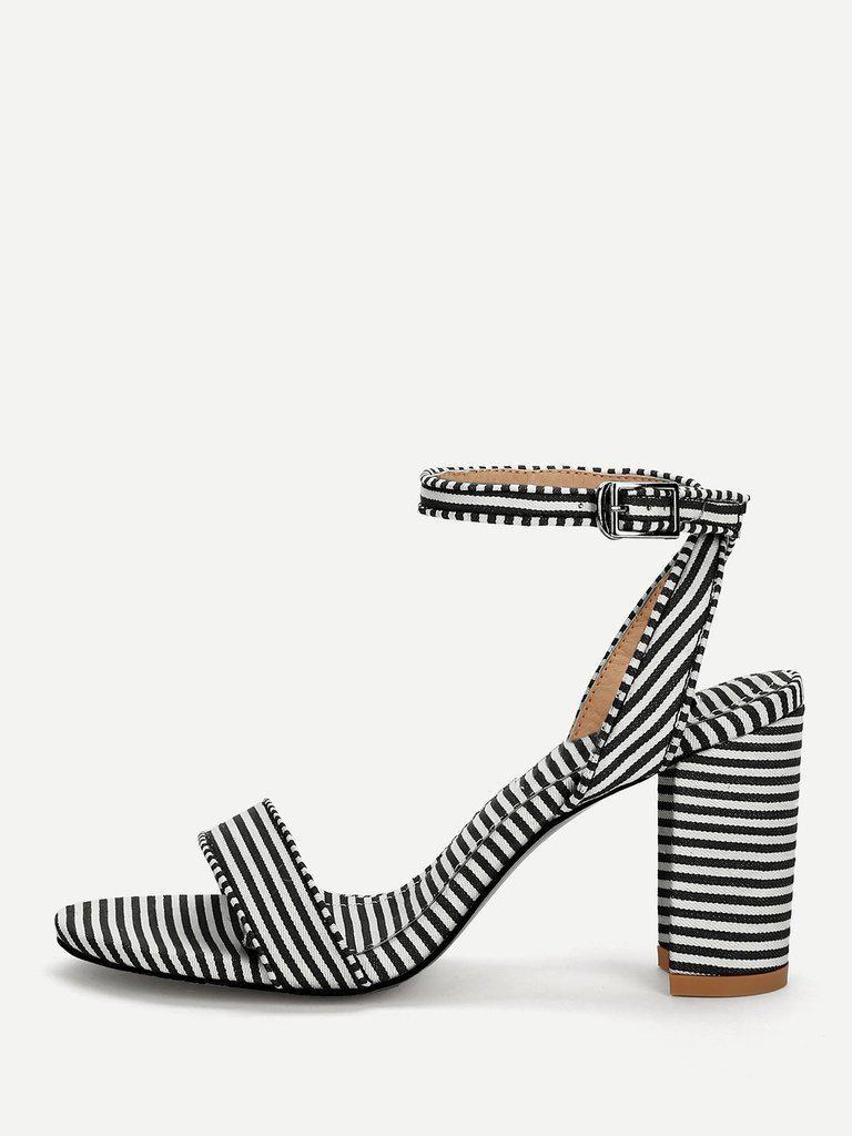 Striped Design Two Part Block Heeled Sandals-shoes-Des Mess