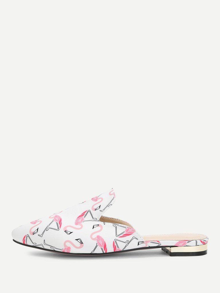 Flamingo Print Pointed Toe Flats-shoes-Des Mess