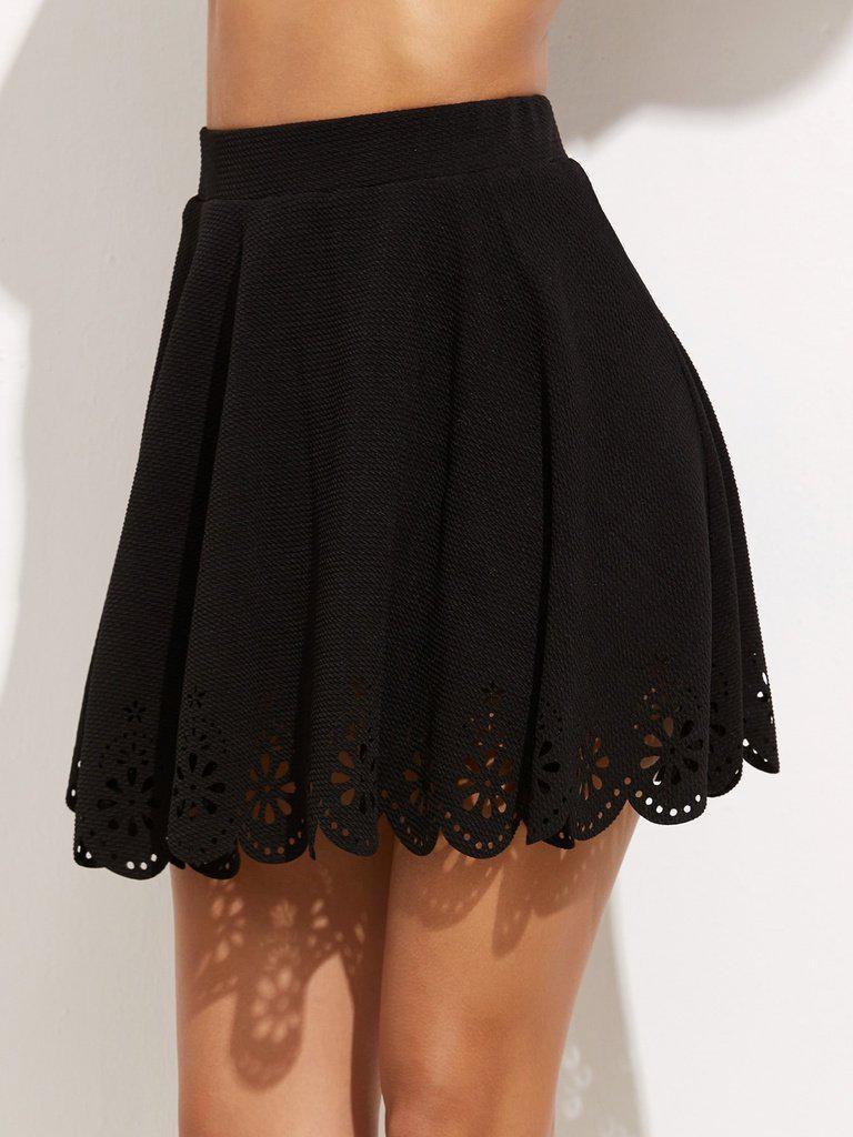 Laser Cutout Scallop Hem Textured Skirt-bottom-Des Mess