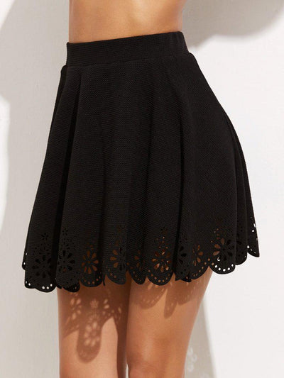 Laser Cutout Scallop Hem Textured Skirt-bottom-Des Mess