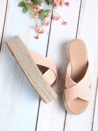 Cross Strap Woven Flatform Sliders-shoes-Des Mess