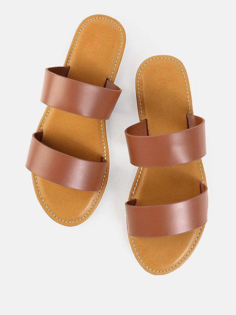 Open Toe Double Strap Sandals TAN-shoes-Des Mess