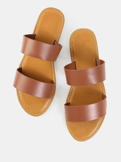 Open Toe Double Strap Sandals TAN-shoes-Des Mess