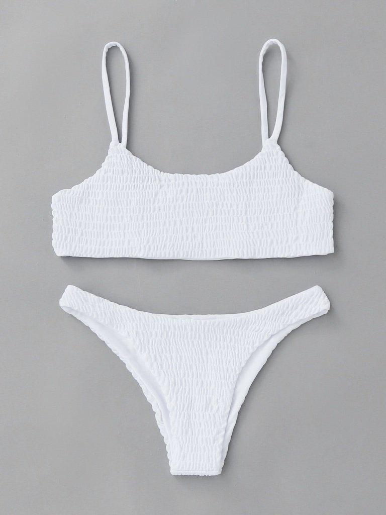 Spaghetti Strap Shirred Bikini Set-swimwear-Des Mess