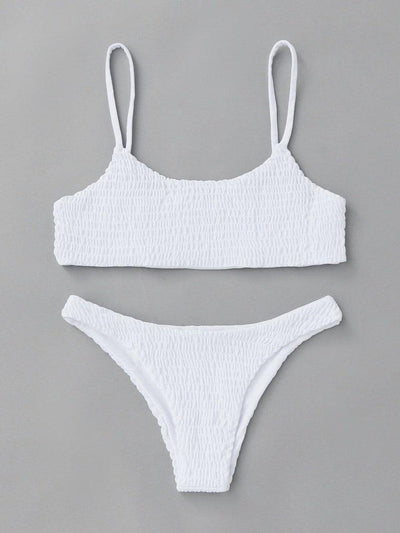 Spaghetti Strap Shirred Bikini Set-swimwear-Des Mess