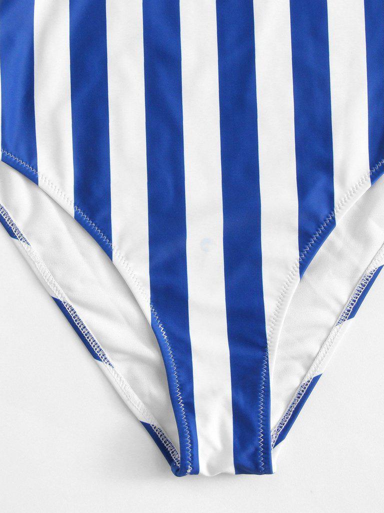 Crisscross Back Striped Swimsuit-swimwear-Des Mess