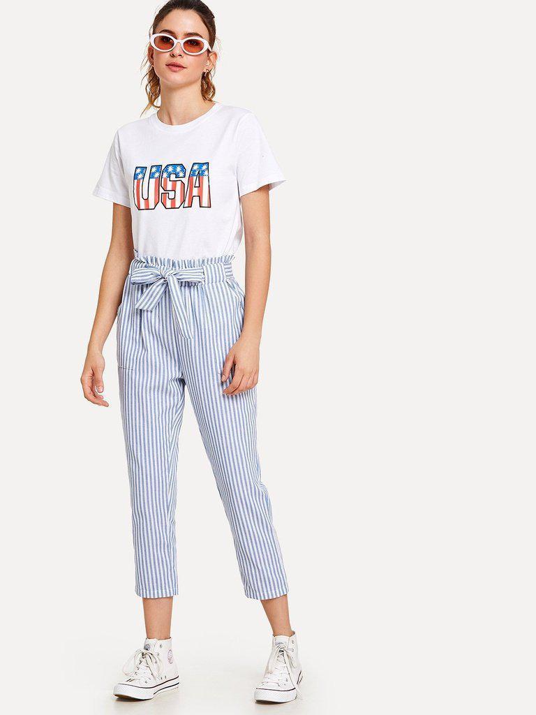 Striped Knot Front Pant-bottom-Des Mess