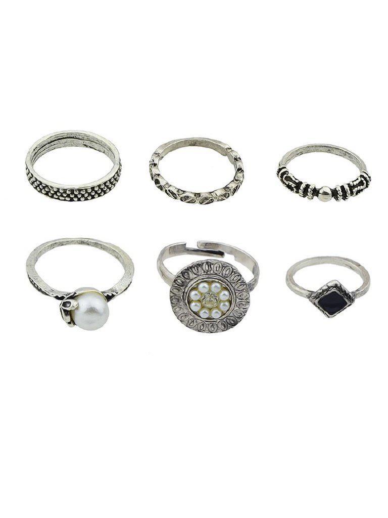 At-Silver Simple Pearl Ring 6-Pieces Set-jewelry-Des Mess