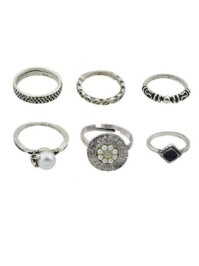 At-Silver Simple Pearl Ring 6-Pieces Set-jewelry-Des Mess