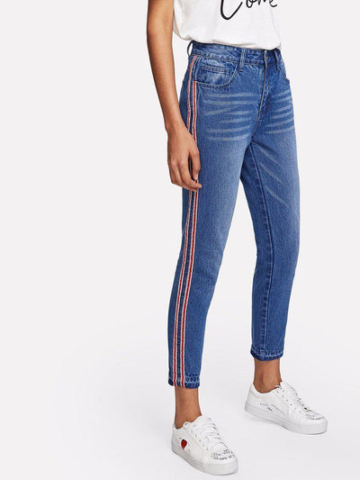Striped Side Crop Jeans-bottom-Des Mess