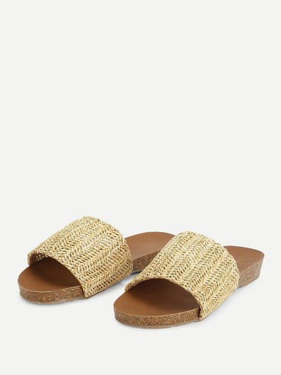 Woven Flat Slide Sandals-shoes-Des Mess