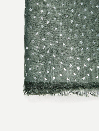 Metallic Star Print Raw Edge Scarf-accessories-Des Mess