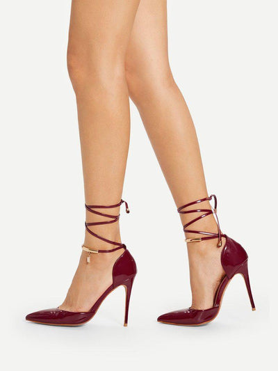 Tie Leg Pointed Toe Stiletto Heels-shoes-Des Mess