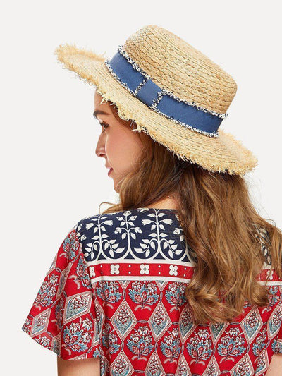 Raw Edge Straw Boater Hat--Des Mess