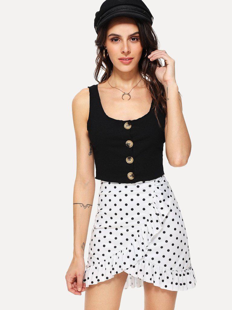 Striped Ruffle Hem Overlap Skirt-bottom-Des Mess