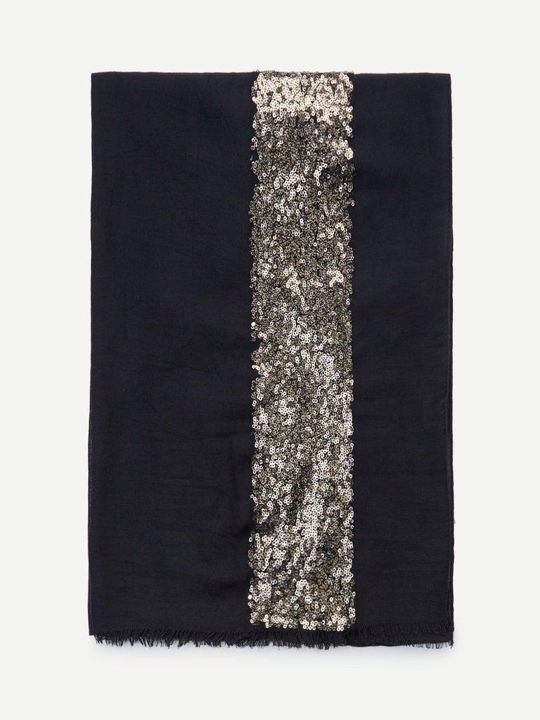 Contrast Sequin Panel Raw Edge Scarf-accessories-Des Mess