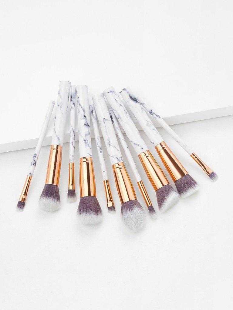 Marble Handle Makeup Brush 10pcs With Bag-makeup-Des Mess