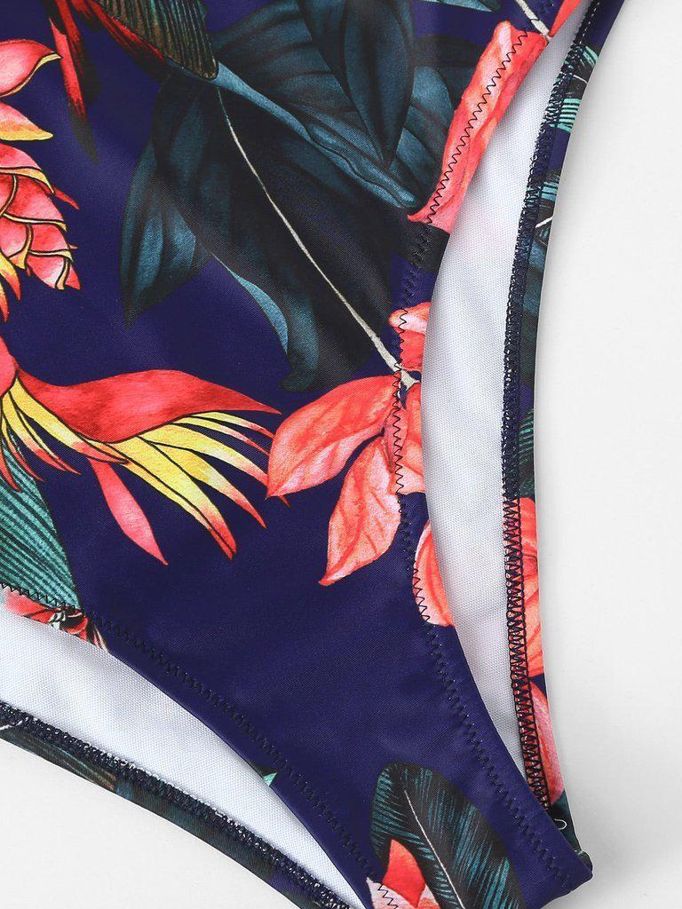 Crisscross Tropical Print Swimsuit-swimwear-Des Mess