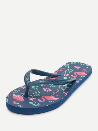 Flamingo Print Flat Slippers-shoes-Des Mess