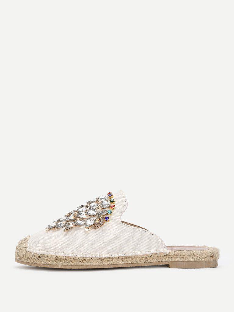 Rhinestone Decorated Cap Toe Flats-shoes-Des Mess