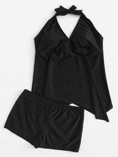 Asymmetric Halter Tankini Set-swimwear-Des Mess
