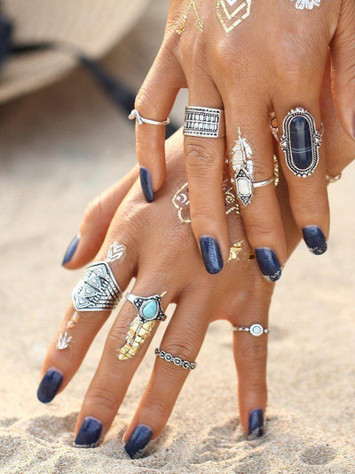 Multi Shaped Gemstone Etched Ring Pack-jewelry-Des Mess