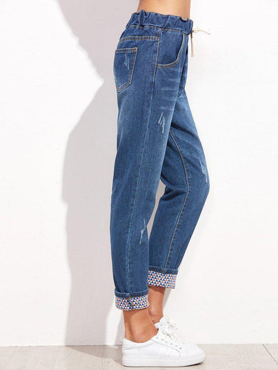 Drawstring Cuffed Jeans-bottom-Des Mess