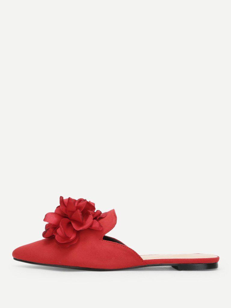 Flower Applique Flat Mules-shoes-Des Mess