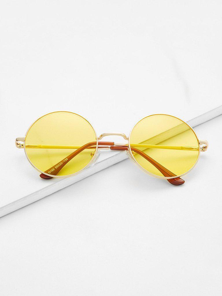 Metal Frame Yellow Round Lens Retro Style Sunglasses-accessories-Des Mess