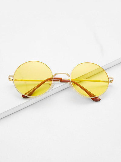 Metal Frame Yellow Round Lens Retro Style Sunglasses-accessories-Des Mess