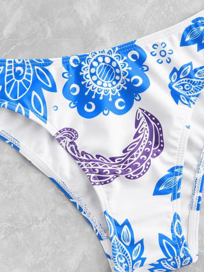 Flower Print Bandeau Bikini Set-swimwear-Des Mess