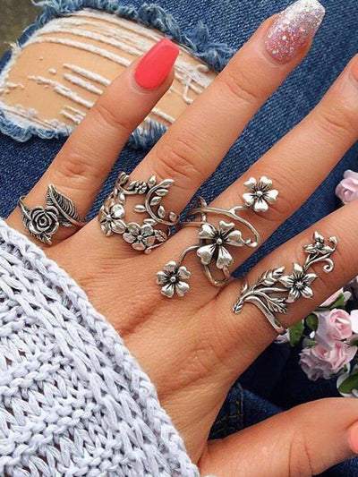 Spiral Flower Wrap Ring Set 4pcs-jewelry-Des Mess