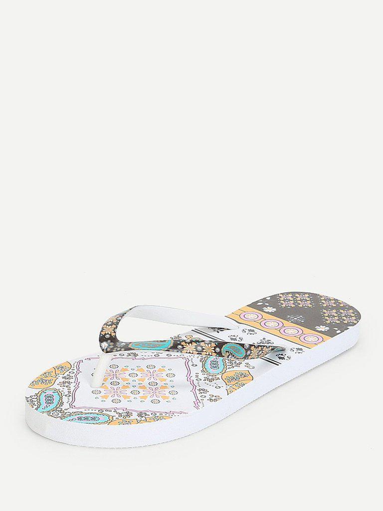 Mixed Print Flat Slippers-shoes-Des Mess
