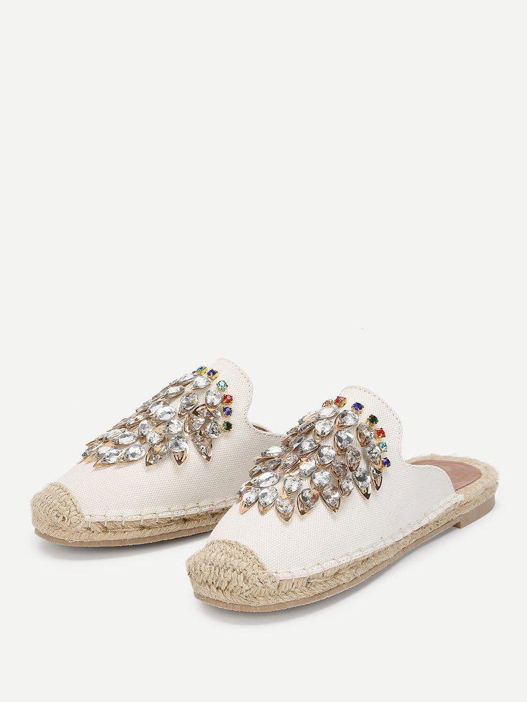 Rhinestone Decorated Cap Toe Flats-shoes-Des Mess