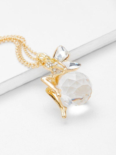 Rhinestone Fairy Pendant Chain Necklace-jewelry-Des Mess