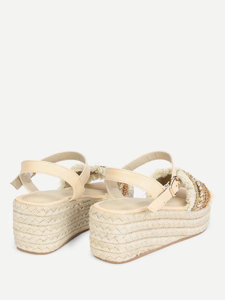 Raw Trim Wedge Sandals With Jewelry-shoes-Des Mess