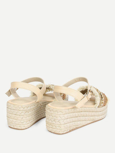 Raw Trim Wedge Sandals With Jewelry-shoes-Des Mess