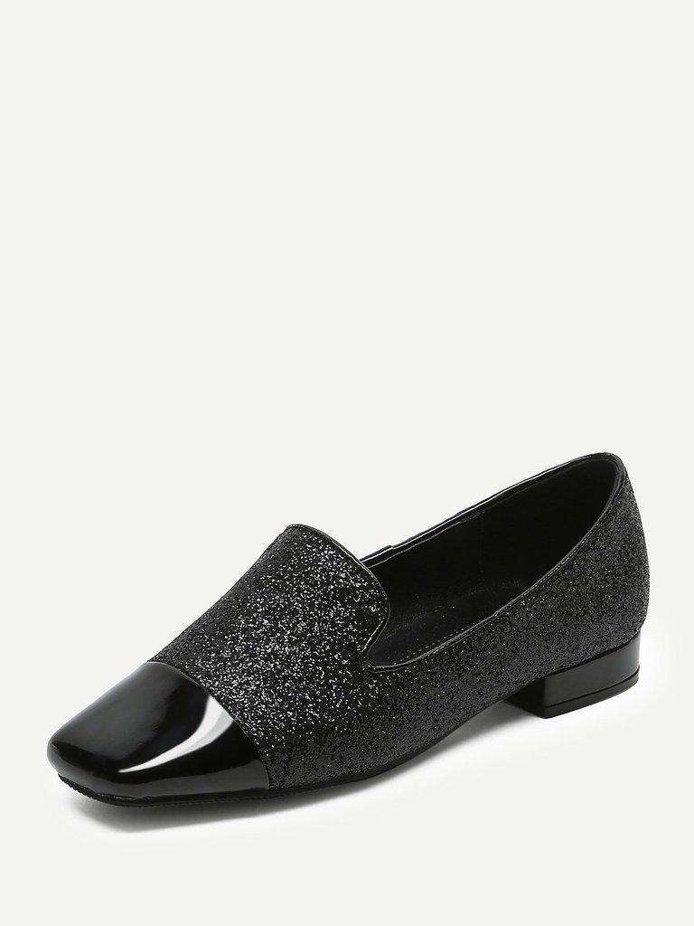 Square Toe Glitter Loafers-shoes-Des Mess