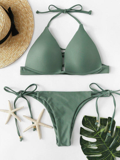 Self Tie Plain Bikini Set--Des Mess
