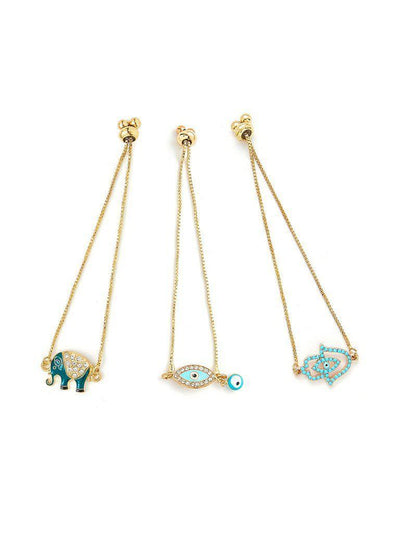 Eye & Elephant Design Link Bracelet Set-jewelry-Des Mess