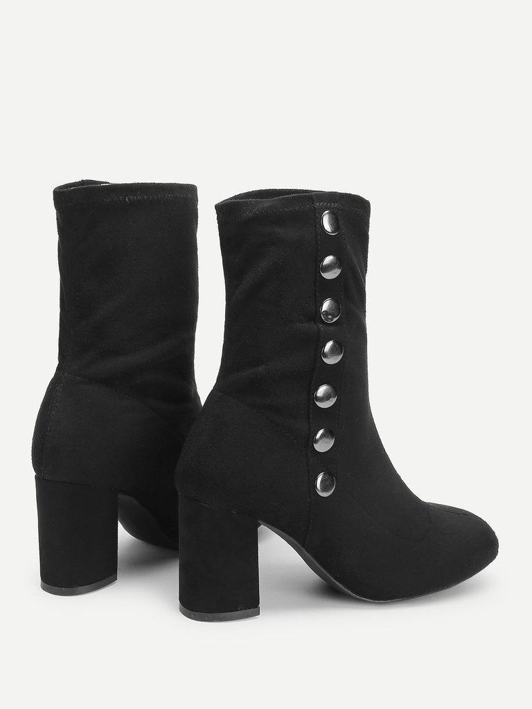 Side Button Block Heeled Suede Boots-shoes-Des Mess