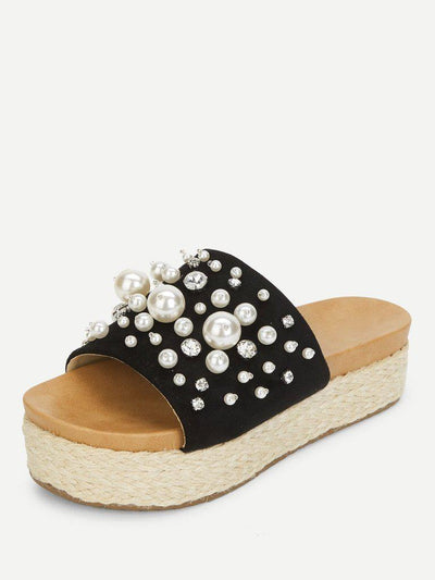 Faux Pearl Decorated Flatform Sandals-shoes-Des Mess