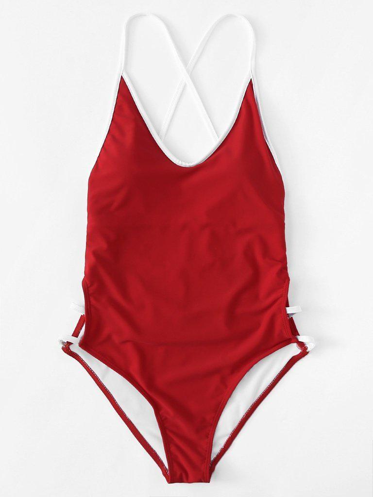 Lace Up Low Back Swimsuit-swimwear-Des Mess
