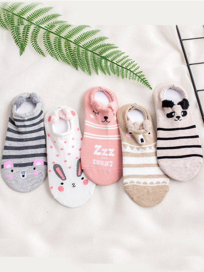 Striped Design Cartoon Socks 5Pairs-accessories-Des Mess