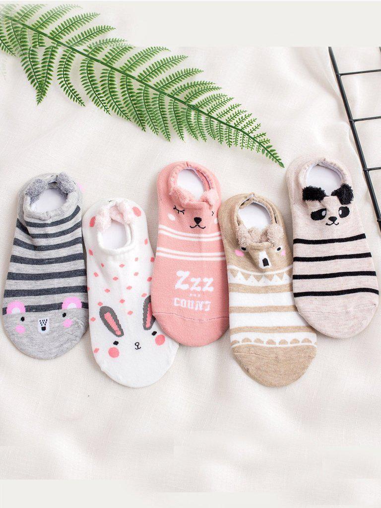 Striped Design Cartoon Socks 5Pairs-accessories-Des Mess