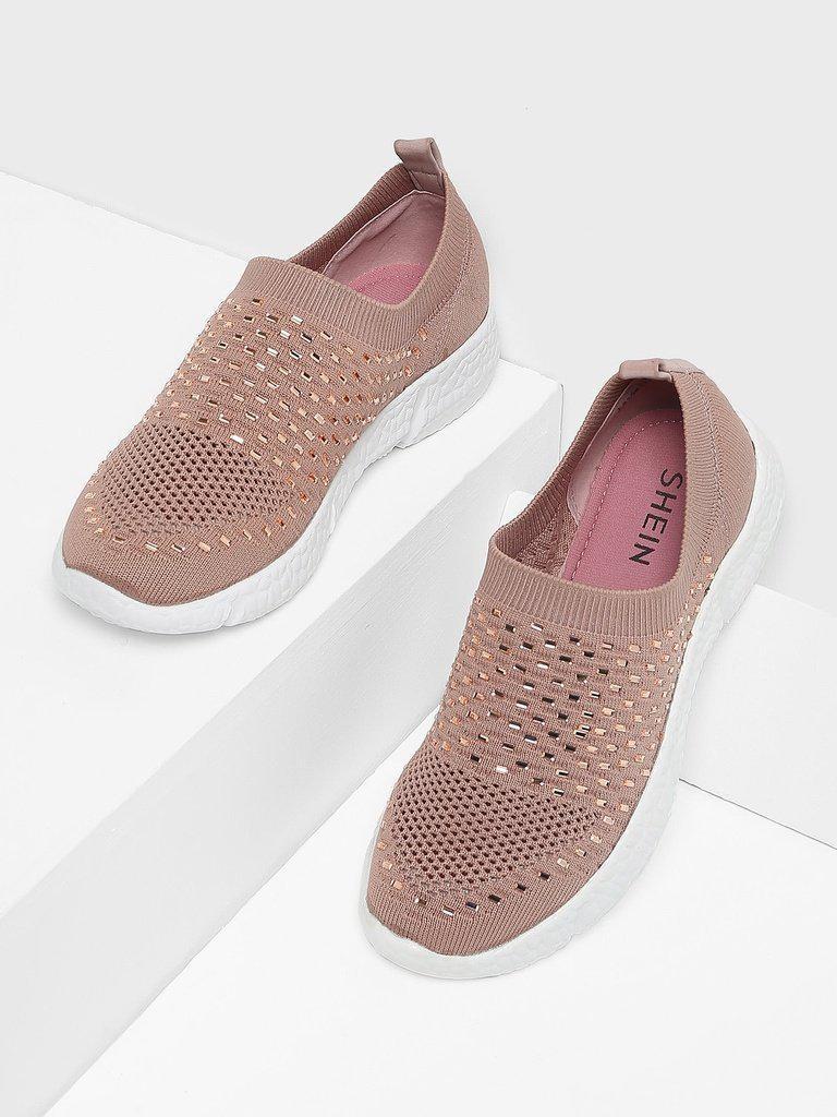 Rhinestone Decorated Slip On Sneakers-shoes-Des Mess