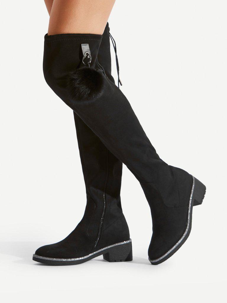 Pom Pom Decorated Over The Knee Boots-shoes-Des Mess