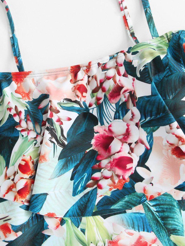 Flower Print Flounce Swimsuit-swimwear-Des Mess