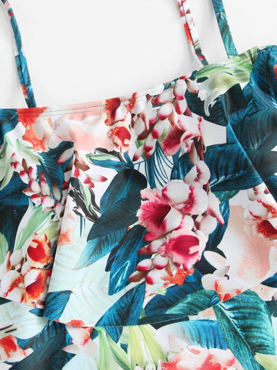 Flower Print Flounce Swimsuit-swimwear-Des Mess