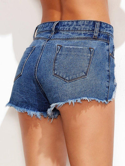 Low Rise Distressed Mini Denim Shorts-bottom-Des Mess